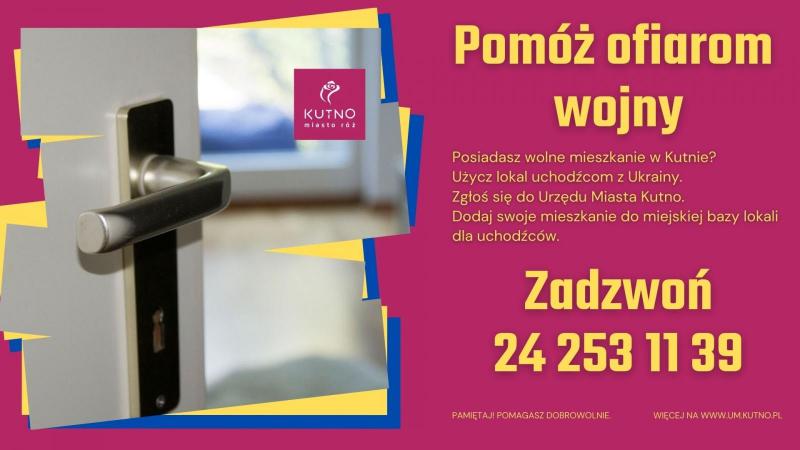 Plakat informujący o udzielaniu schronienia uchodźcom z Ukrainy