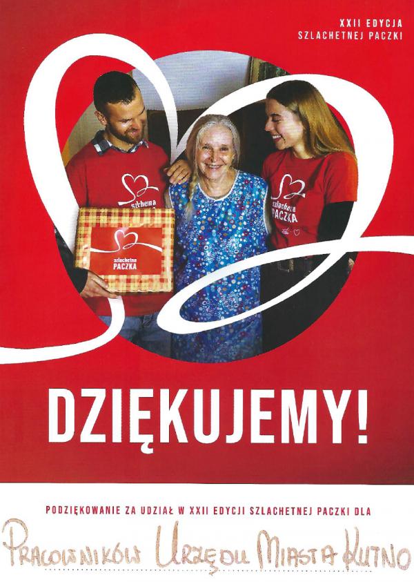 Dyplom dla Urzędników za wspieranie Szlachetnej Paczki
