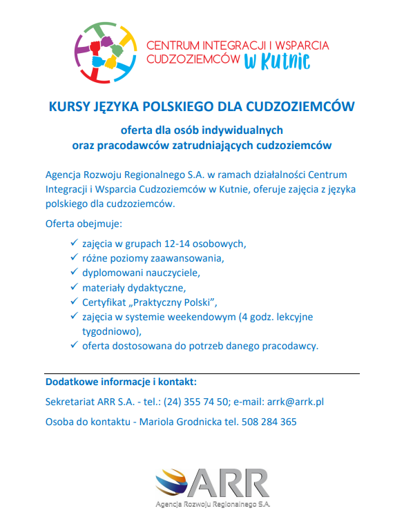 Plakat z ofertą nauki języka polskiego