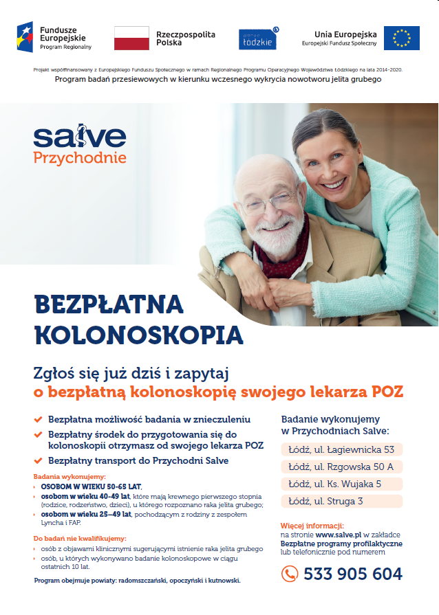 Plakat informujący o bezpłatnych badaniach
