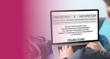 Grafika z komputerem wyświetlającym rysunek planu miejscowego